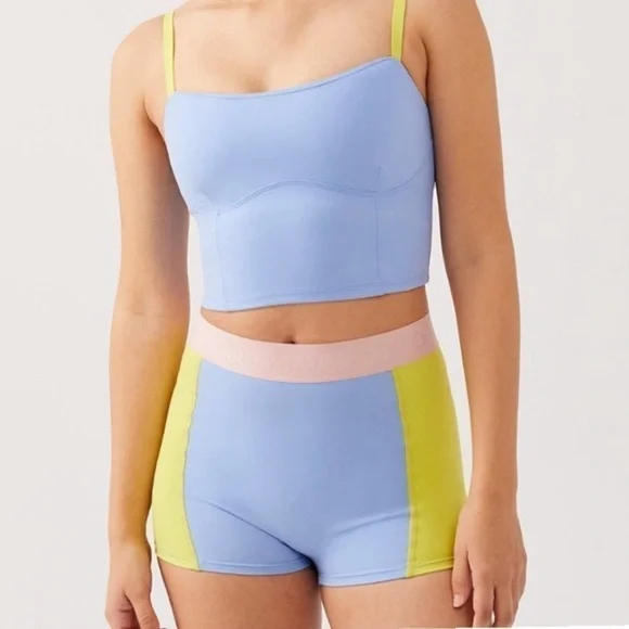 Outdoor Voices SuperForm 1.5 Zoom Bloomer Shorts Sky/Lime NWT - Picture 1 of 5